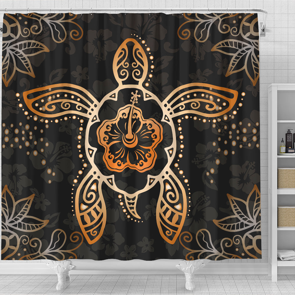 Hawaii Shower Curtain Turtle Hibiscus Orange