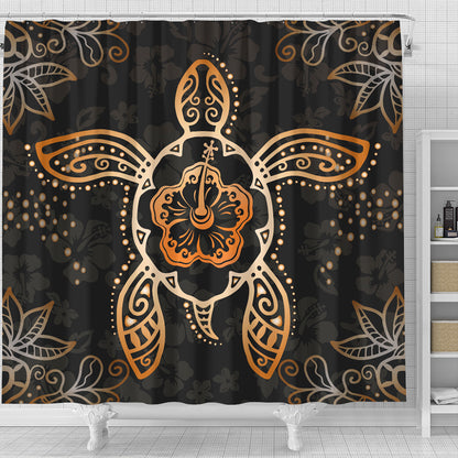 Hawaii Shower Curtain Turtle Hibiscus Orange