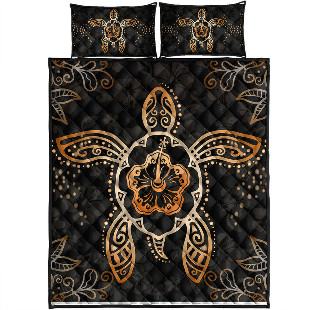 Hawaii Quilt Bed Set Turtle Hibiscus Orange