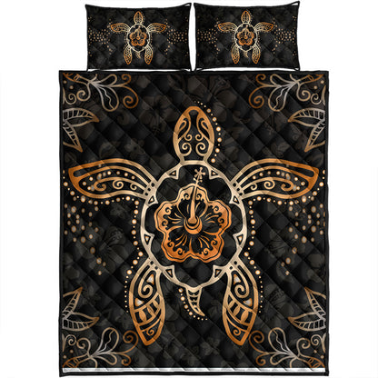 Hawaii Quilt Bed Set Turtle Hibiscus Orange