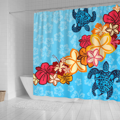 Hawaii Shower Curtain Turtle Hibiscus Pattern Blue