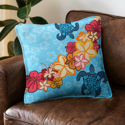Hawaii Pillow Cover Turtle Hibiscus Pattern Blue