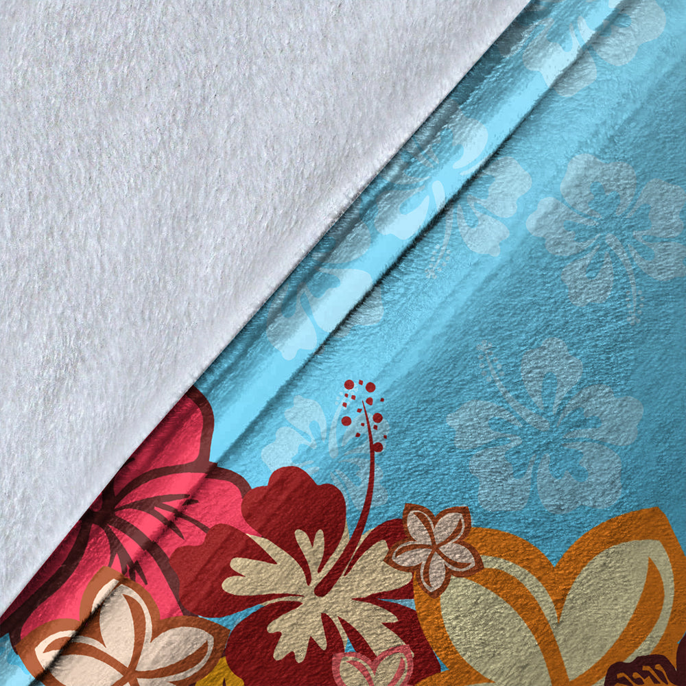 Hawaii Premium Blanket Turtle Hibiscus Pattern Blue