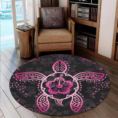 Hawaii Round Rug Turtle Hibiscus Pink