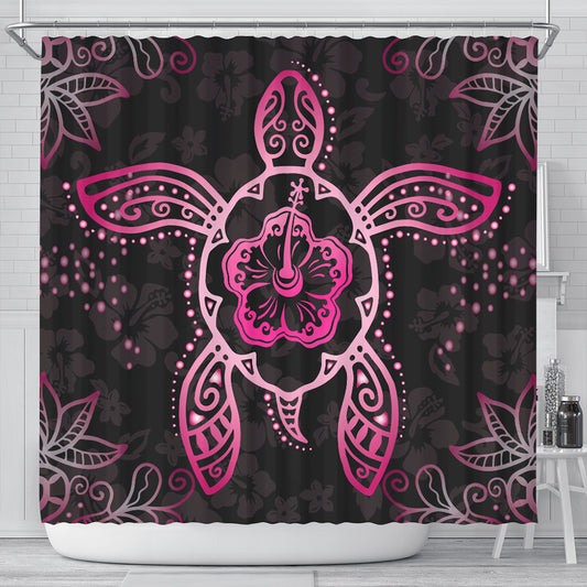 Hawaii Shower Curtain Turtle Hibiscus Pink