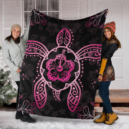 Hawaii Premium Blanket Turtle Hibiscus Pink