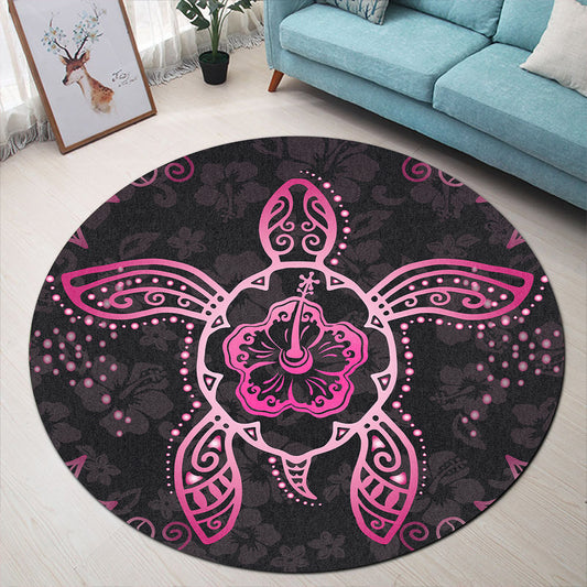 Hawaii Round Rug Turtle Hibiscus Pink