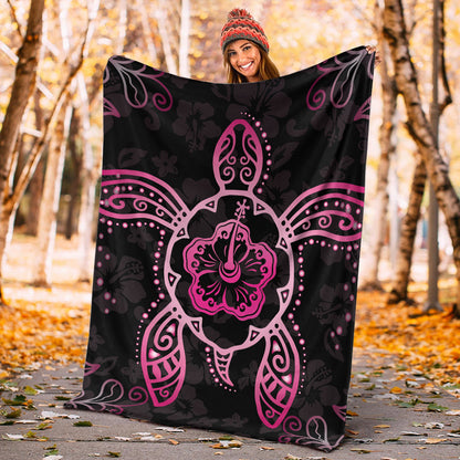 Hawaii Premium Blanket Turtle Hibiscus Pink