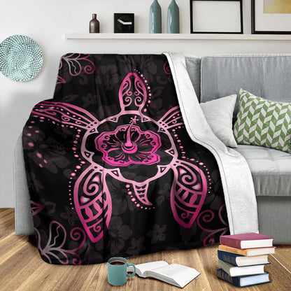 Hawaii Premium Blanket Turtle Hibiscus Pink