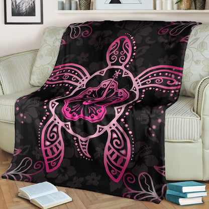 Hawaii Premium Blanket Turtle Hibiscus Pink