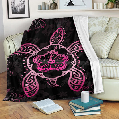 Hawaii Premium Blanket Turtle Hibiscus Pink