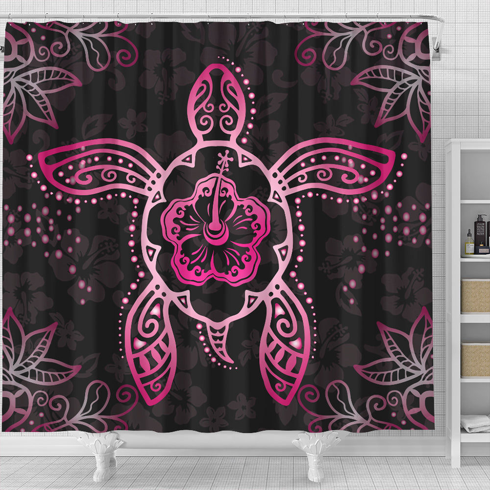 Hawaii Shower Curtain Turtle Hibiscus Pink