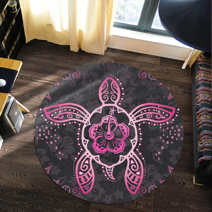 Hawaii Round Rug Turtle Hibiscus Pink