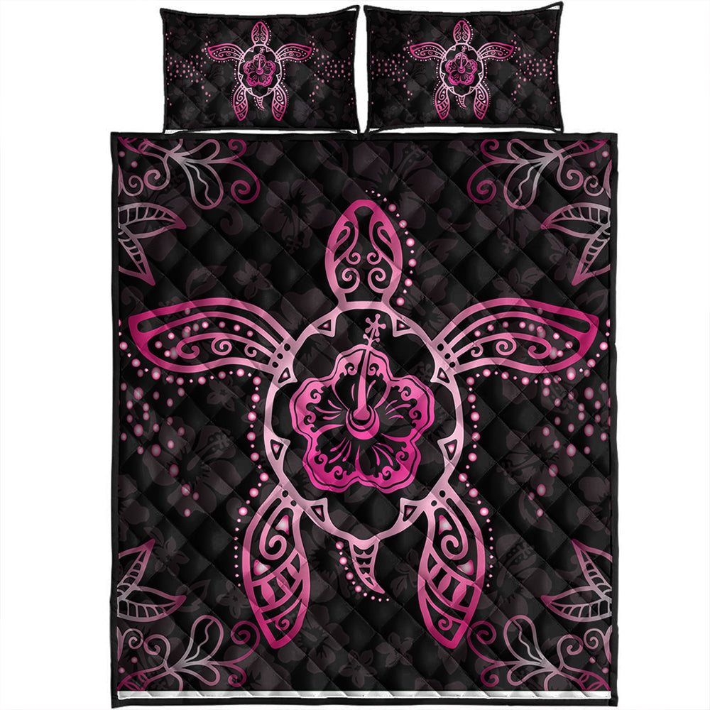Hawaii Quilt Bed Set Turtle Hibiscus Pink