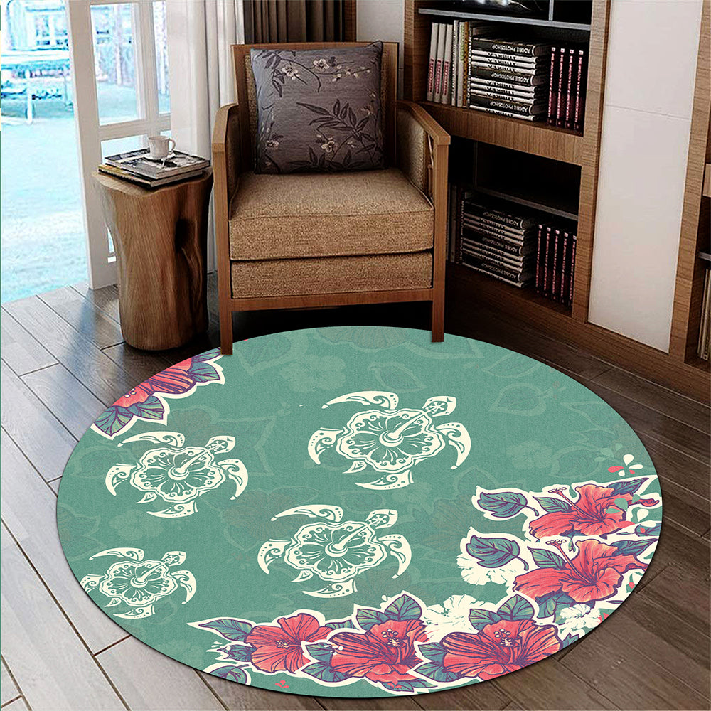 Hawaii Round Rug Turtle Hibiscus Summer