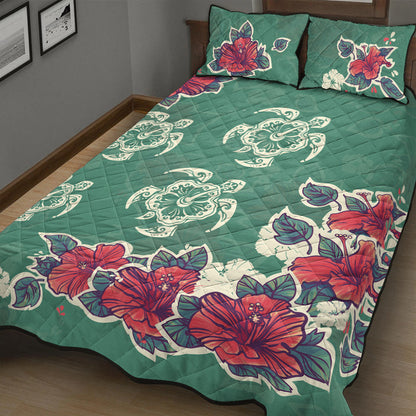 Hawaii Quilt Bed Set Turtle Hibiscus Summer