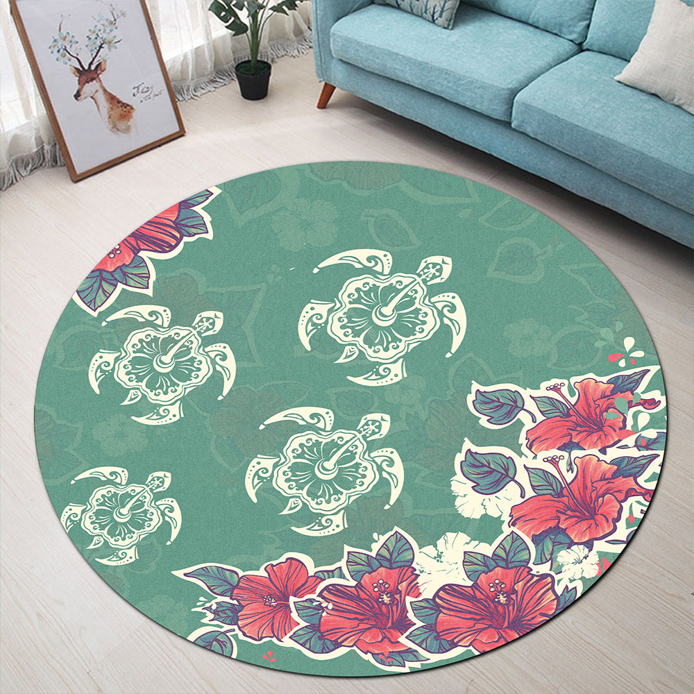 Hawaii Round Rug Turtle Hibiscus Summer