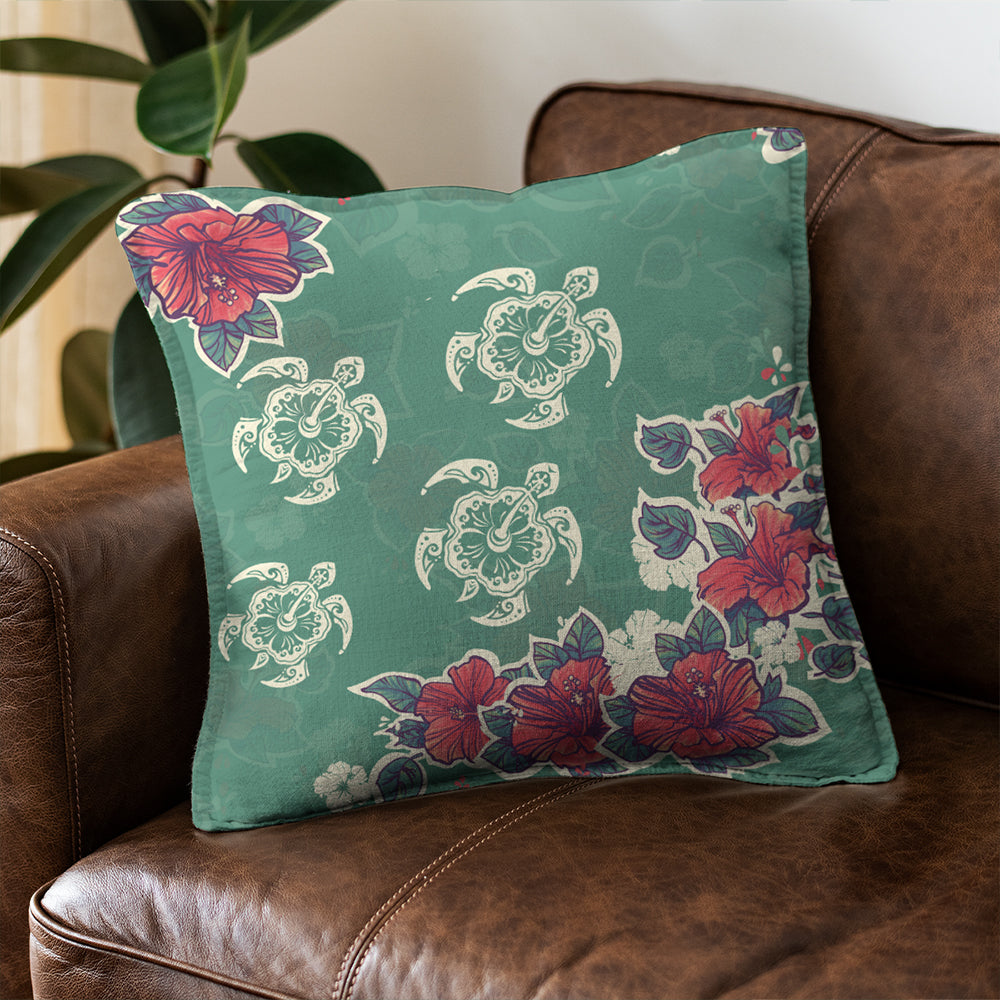 Hawaii Pillow Cover Turtle Hibiscus Summer