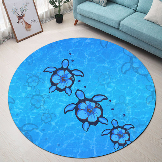 Hawaii Round Rug Turtle Hibiscus Swim In Sea