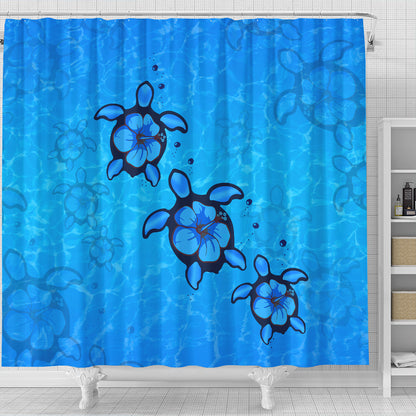 Hawaii Shower Curtain Turtle Hibiscus Swim In Sea
