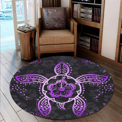 Hawaii Round Rug Turtle Hibiscus Violet
