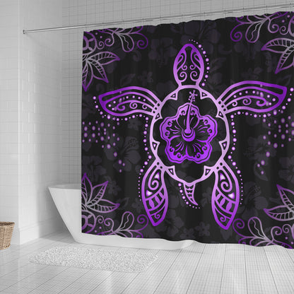 Hawaii Shower Curtain Turtle Hibiscus Violet