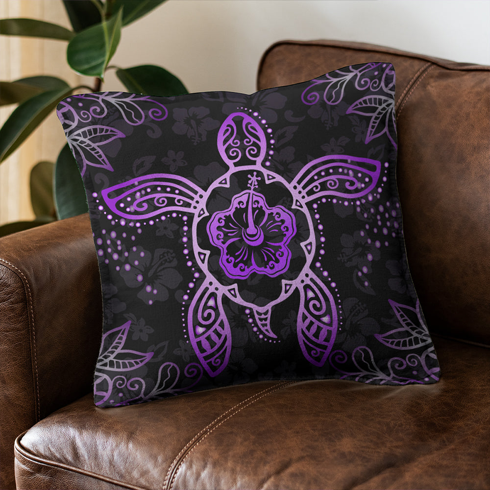 Hawaii Pillow Cover Turtle Hibiscus Violet