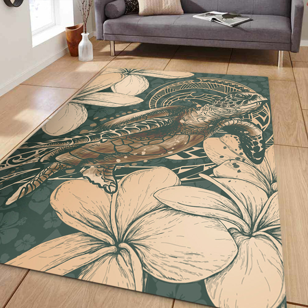 Hawaii Area Rug Turtle Map Plumeria Hibiscus Floral