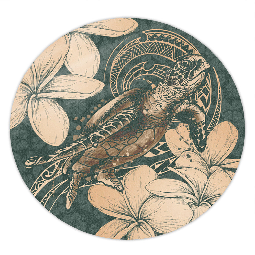 Hawaii Round Rug Turtle Map Plumeria Hibiscus Floral