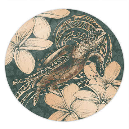 Hawaii Round Rug Turtle Map Plumeria Hibiscus Floral