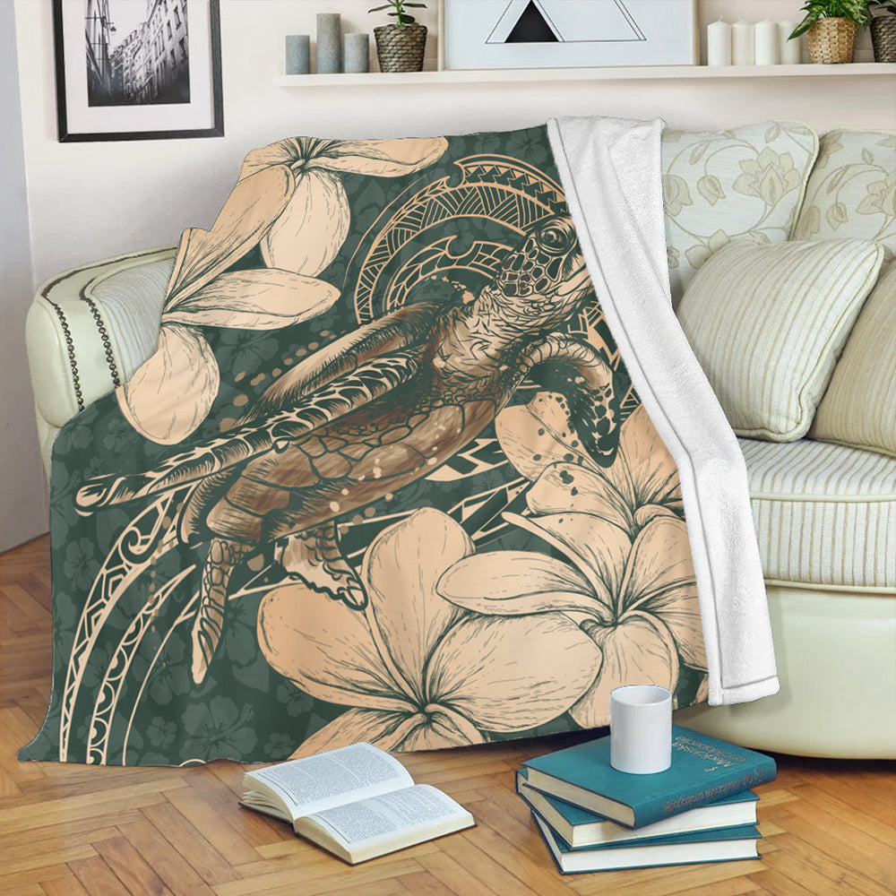 Hawaii Premium Blanket Turtle Map Plumeria Hibiscus Floral