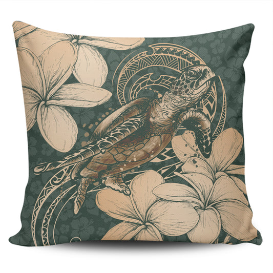 Hawaii Pillow Cover Turtle Map Plumeria Hibiscus Floral