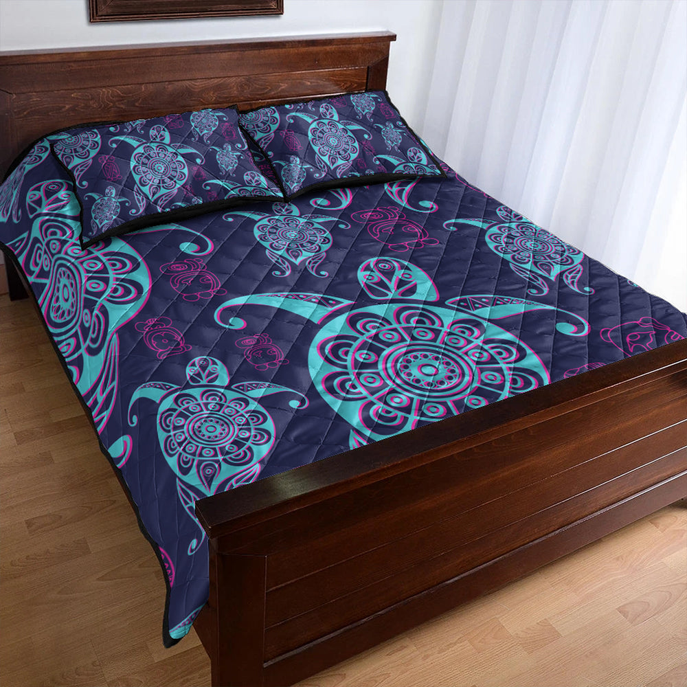 Hawaii Quilt Bed Set Turtle Neon