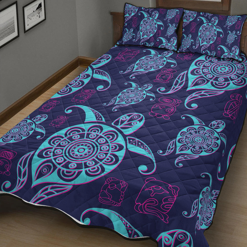 Hawaii Quilt Bed Set Turtle Neon