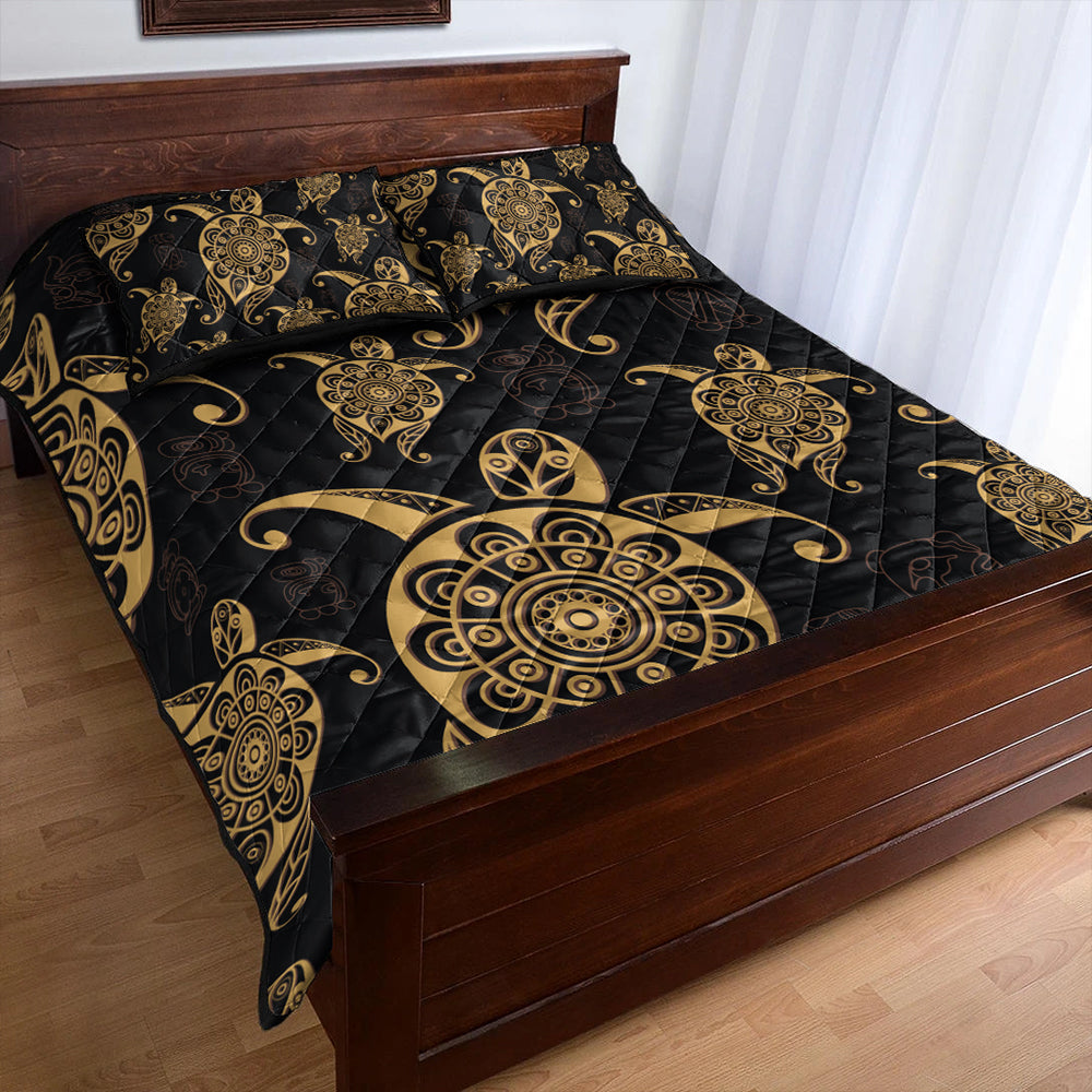 Hawaii Quilt Bed Set Turtle Pattern Golden