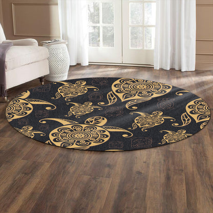 Hawaii Round Rug Turtle Pattern Golden