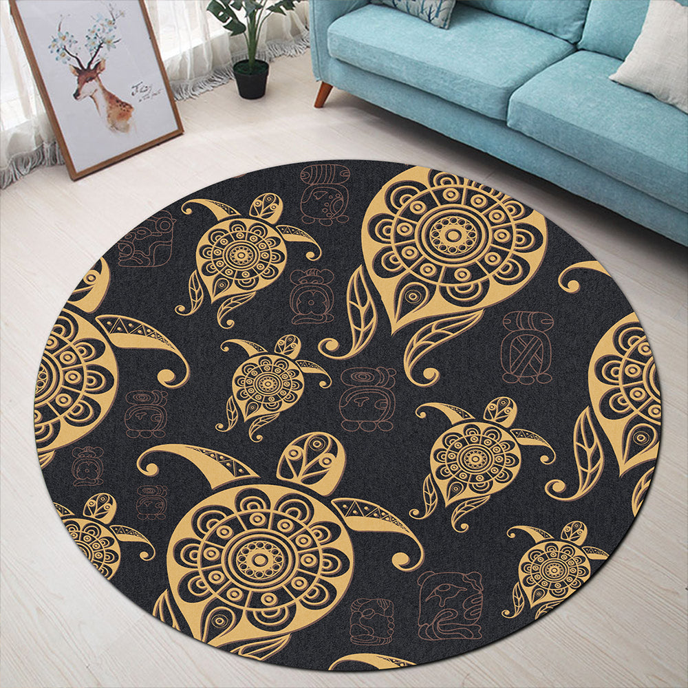 Hawaii Round Rug Turtle Pattern Golden
