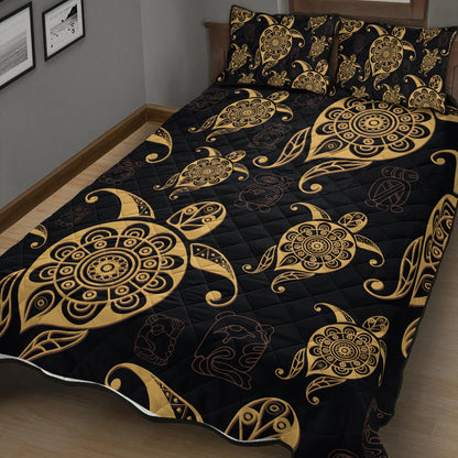 Hawaii Quilt Bed Set Turtle Pattern Golden