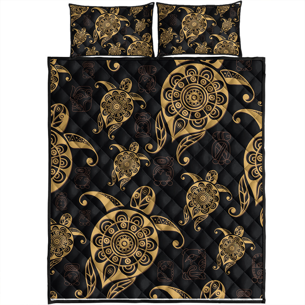 Hawaii Quilt Bed Set Turtle Pattern Golden