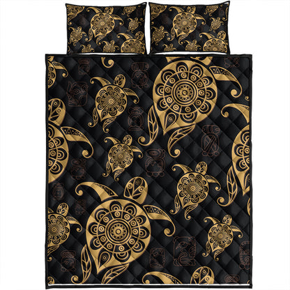 Hawaii Quilt Bed Set Turtle Pattern Golden