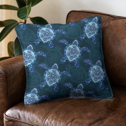 Hawaii Pillow Cover Turtle Plumeria Blue