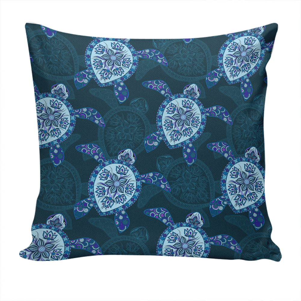 Hawaii Pillow Cover Turtle Plumeria Blue