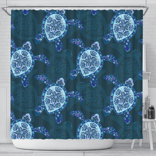 Hawaii Shower Curtain Turtle Plumeria Blue