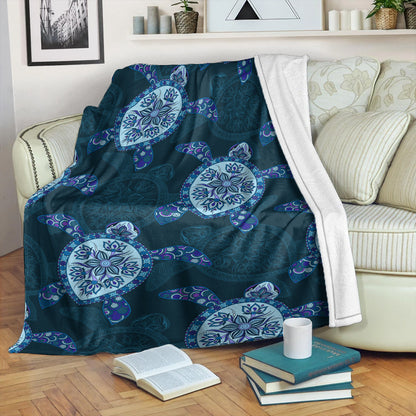 Hawaii Premium Blanket Turtle Plumeria Blue