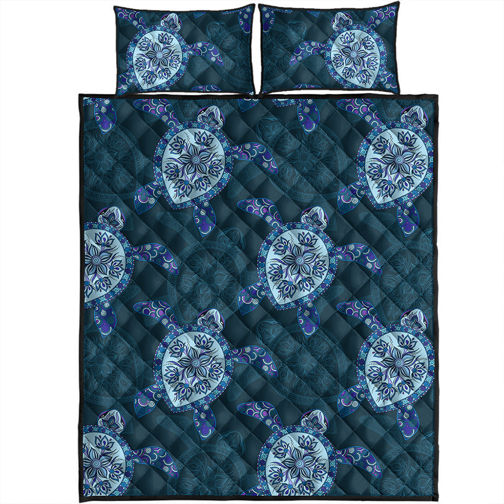Hawaii Quilt Bed Set Turtle Plumeria Blue