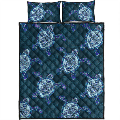 Hawaii Quilt Bed Set Turtle Plumeria Blue