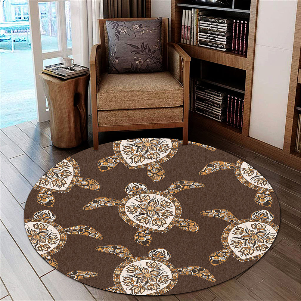 Hawaii Round Rug Turtle Plumeria Grown