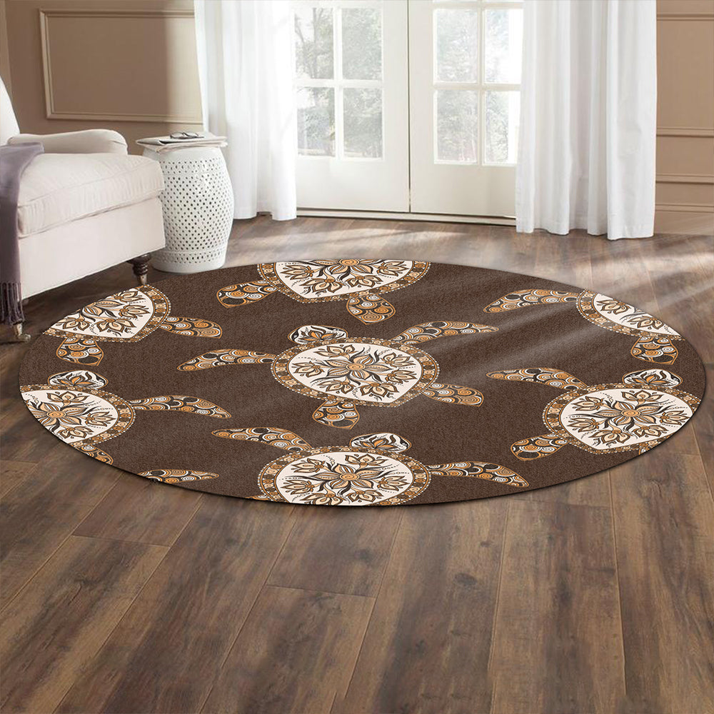 Hawaii Round Rug Turtle Plumeria Grown
