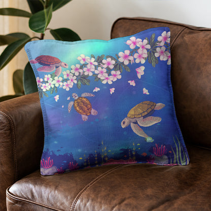 Hawaii Pillow Cover Turtle Plumeria Ocean