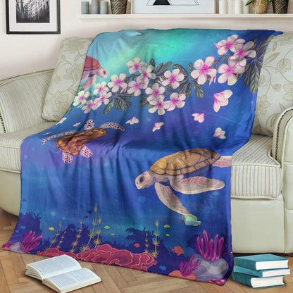 Hawaii Premium Blanket Turtle Plumeria Ocean